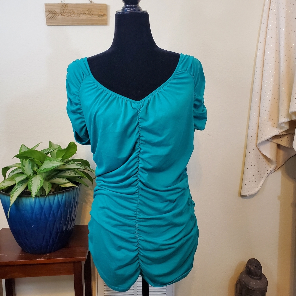 Attention Women's Scrunch Mini Dress, Teal, Large